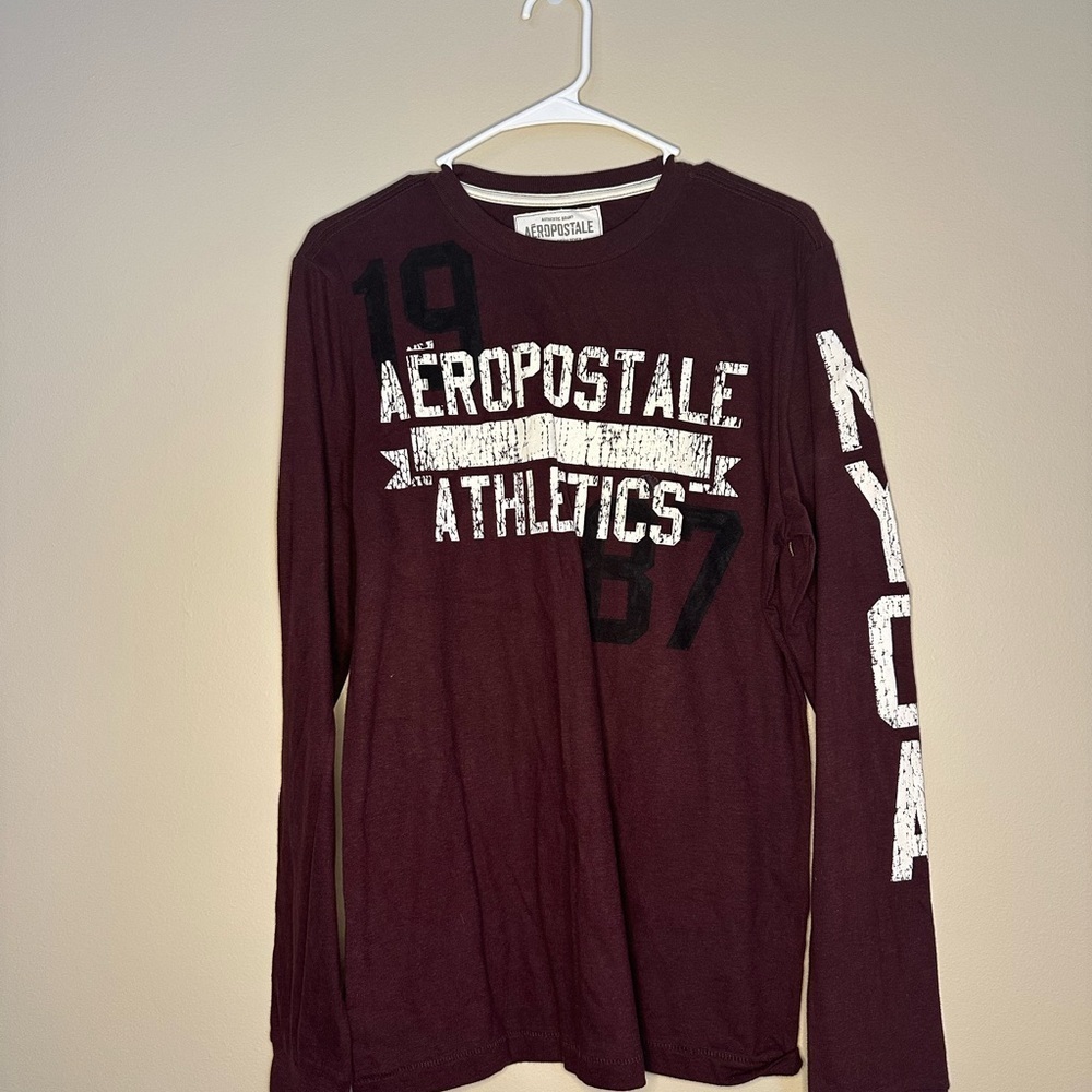 Aeropostale Maroon Long Sleeve Graphic Tee